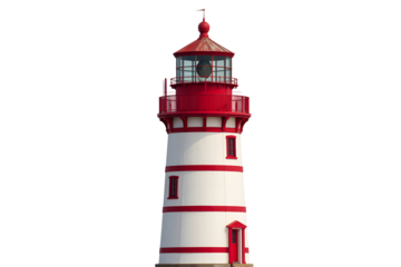 Red and white lighthouse isolated on transparent background