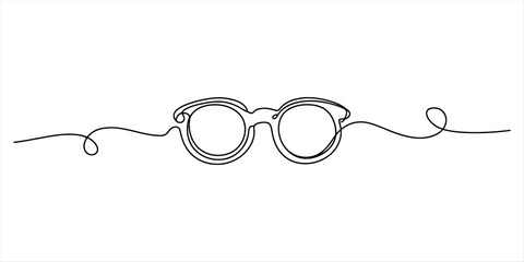 Continuous line art drawing of a pair of eyeglasses on a plain white background Vector, illustration