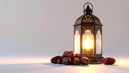 Ramadan lantern with dates on a table indoors