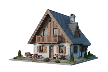 Charming rustic cottage with wooden accents isolated on transparent background