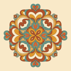 Fototapeta premium Retro Style Mandala Design with Heart Shapes in Earthy Tones