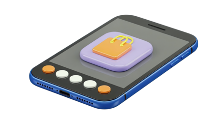 3D Shopping Bag Icon on Smartphone Screen