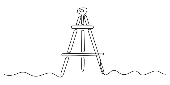 Minimalist one-line drawing of a land surveying instrument tripod with total station Vector, illustration
