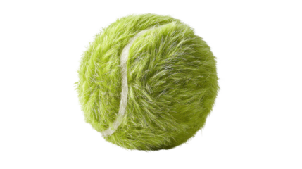 Tennis ball featuring green felt, white seam, and furry texture on transparent background, symbolizing sport and leisure activity