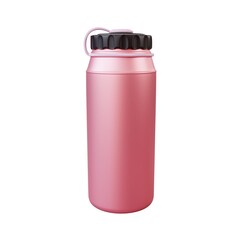 Pink insulated water bottle with black cap and handle