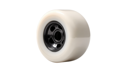 Skate wheel for skateboarding and roller skating equipment, made from polyurethane with bearings, transparent background
