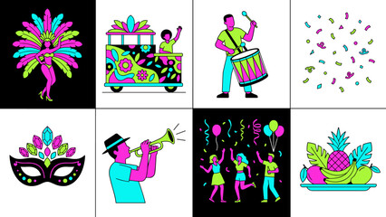 Fototapeta premium Vibrant Carnival Celebration Elements Collection.