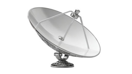 Satellite dish receiving and transmitting communication, global internet connection, broadcasting television signal technology on transparent background