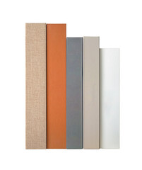 multi colored spine books arrange isolated on white background