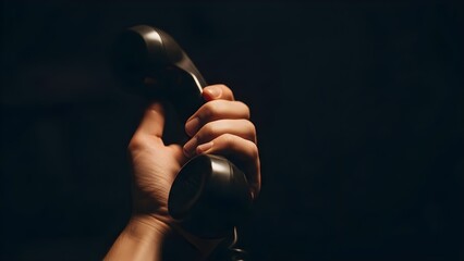 Hand Holding Vintage Telephone Receiver in Darkness