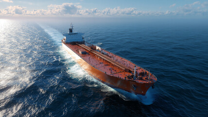 A large tanker ship sails smoothly across the deep blue ocean as it glides under a clear sky Generative AI