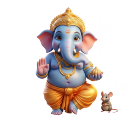 Cute Cartoon Ganesha with Mouse Companion on Black Background hindu god indian mythology isolated on a transparent background