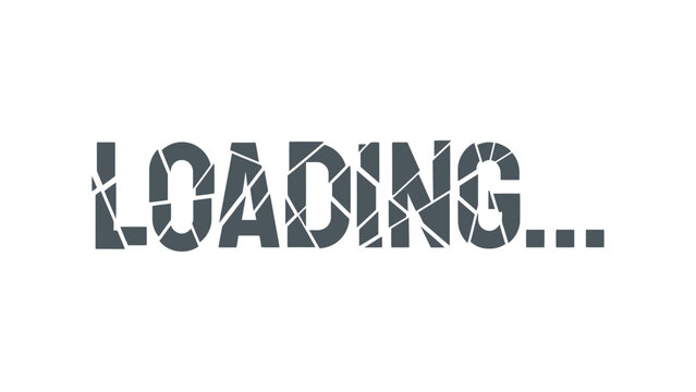 A stylized loading screen with a broken text effect on a white background