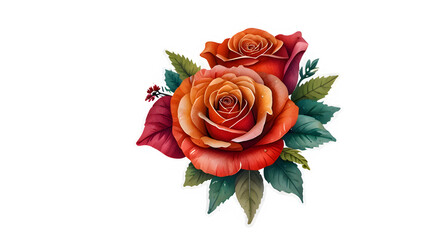 Elegant Watercolor Rose Bouquet Illustration with Red,  Roses on Transparent Background for valentine