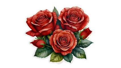 Elegant Watercolor Rose Bouquet Illustration with Red,  Roses on Transparent Background for valentine