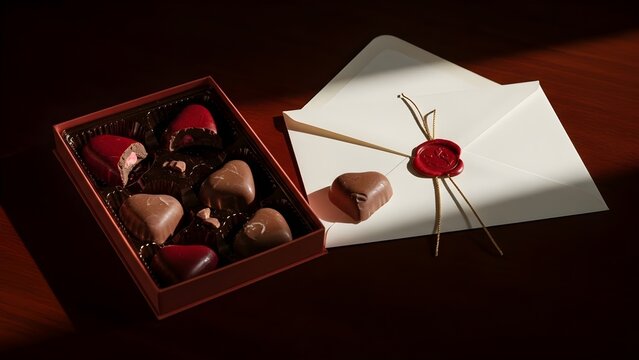 Romantic Heart Chocolates and Love Letter with Wax Seal