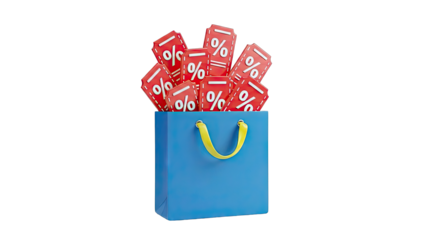 Blue Shopping Bag Filled with Discount Coupons