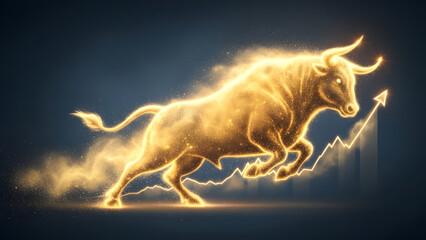 Fototapeta premium Dynamic bull charging forward with financial growth
