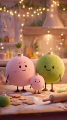 Holiday Cheer in the Kitchen: Adorable holiday ornaments, each with a unique personality and expression, come to life on a festive countertop.