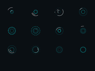 12 Futuristic Sci-Fi HUD Interface Elements and Loading Spinners - Vector Pack on Dark Background
