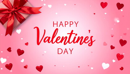 プレゼントとハートに囲まれたハッピーバレンタインデーの文字　バレンタイン素材