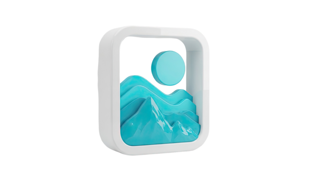 Abstract 3D Icon of Mountains and Sun - Powered by Adobe