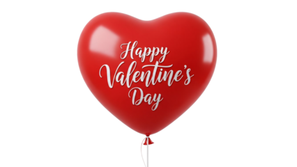 Giant red heart shaped balloon with happy valentines day handwritten text message isolated