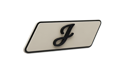 Black Script Letter J on Beige Plaque
