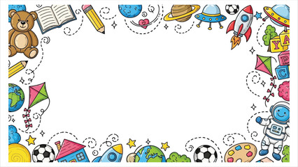 Obraz premium Colorful educational border for kids with toys and school supplies