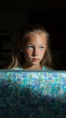 Contemplative Young Girl's Gaze: A captivating portrait of a young girl gazing thoughtfully into the distance, a study in quiet contemplation and inner reflection. The soft.