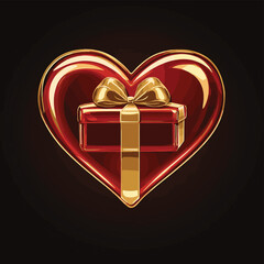 A glossy red heart with a golden gift box, , perfect for valentines day and lovethemed designs , vector style simple color