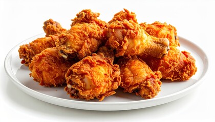 Crispy fried chicken pieces on a white plate, delicious food