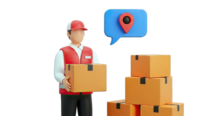 Delivery Person with Packages and Location Pin Icon