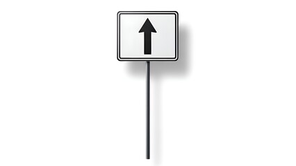 A directional sign with an arrow pointing upwards on a white background