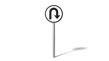 A directional signpost with a curved arrow pointing downwards on a white background