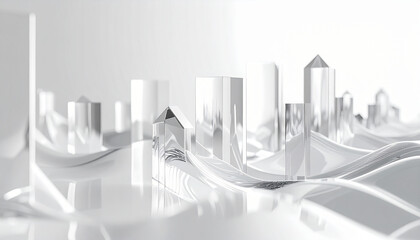 Abstract Cityscape: A modern interpretation of urban development, this image features a minimalist, futuristic city crafted with sleek, reflective architectural elements.