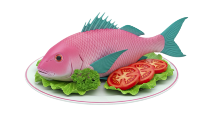 Pink Fish Dish with Tomatoes and Lettuce