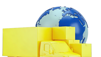 Global Shipping and Logistics with Truck and Boxes