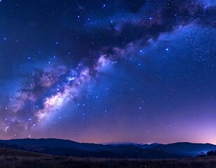 Beautiful nightscape featuring the majestic Milky Way above serene mountains