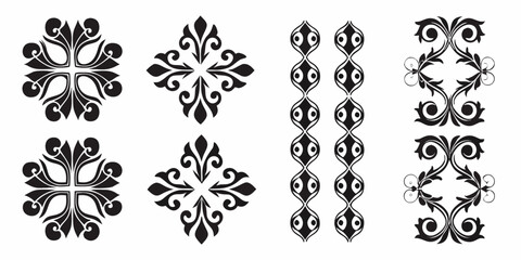 Elegant floral ornaments and decorative elements in a black and white style © Tusar