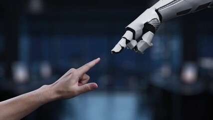 Human and robotic interaction in a modern digital marketing setting, showcasing the B2C concept with user icons and a network connection visualized in a dynamic way. Synapse - Powered by Adobe