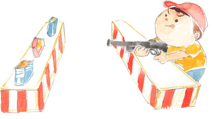 祭りで射的をする子どものイラスト　ベクター