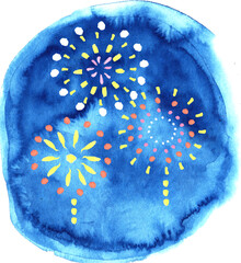 花火大会の水彩イラスト　ベクター