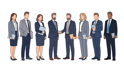 modern flat vector illustration of a diverse group of business professionals