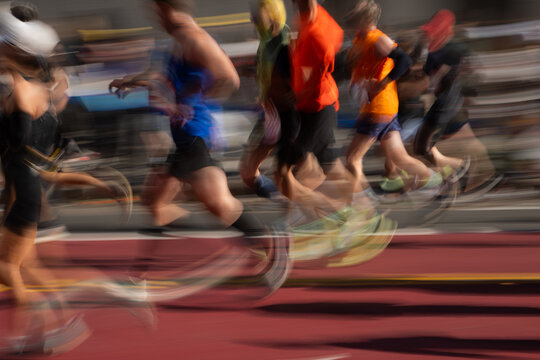 Motion blur of runners during marathon