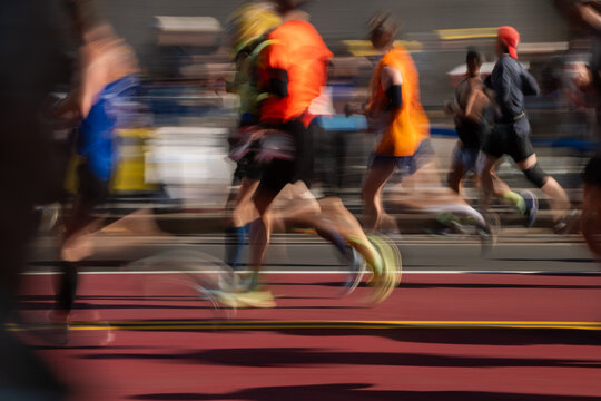 Motion blur of runners during nyc marathon