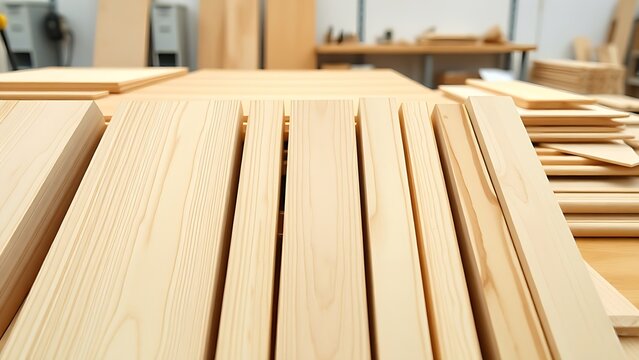 balsa. Neatly arranged precision-cut balsa wood pieces with natural textures in a workshop. safety posters, maintenance manuals, designed for precision metalworking and fabrication facilities.