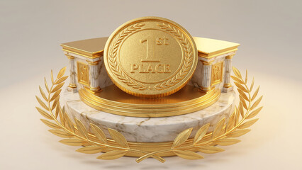 Gold Coin Number 1 on Laurel Wreath Podium