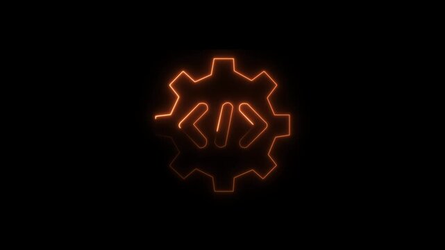 Abstract glowing neon Programing language icon animation with dark background.Futuristic glowing neon Programing language icon with smooth animated