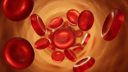 Flowing Red Blood Cells in Vein 3D